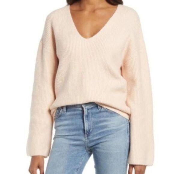 TREASURE & BOND V-neck Cotton Blend Sweater In Pink Hero Small - Picture 1 of 7